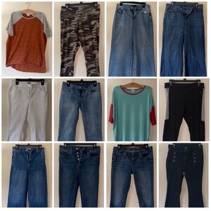 Mixed Women's Tops & Jeans Bundle - Orange, Camo, Teal, Denim